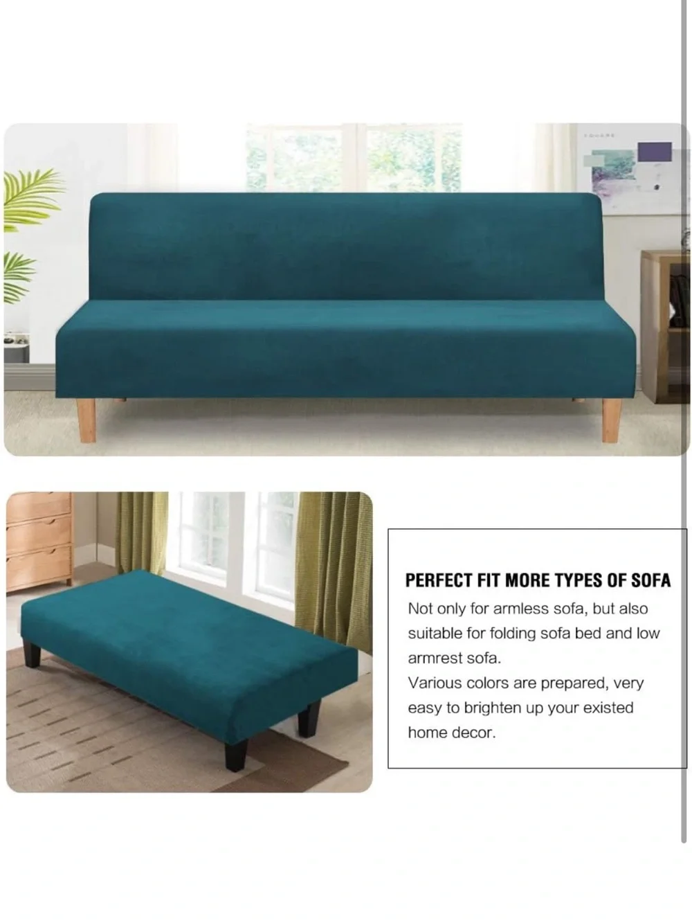 Teal Futon Slipcover Stretch Velvet Sofa Cover